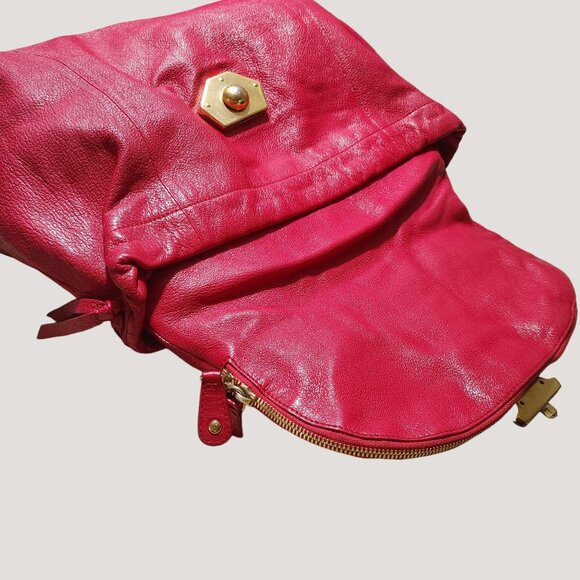 Furla Magenta Leather Hobo Handbag Satchel Gold Accents Lined Interior - Picture 11 of 14